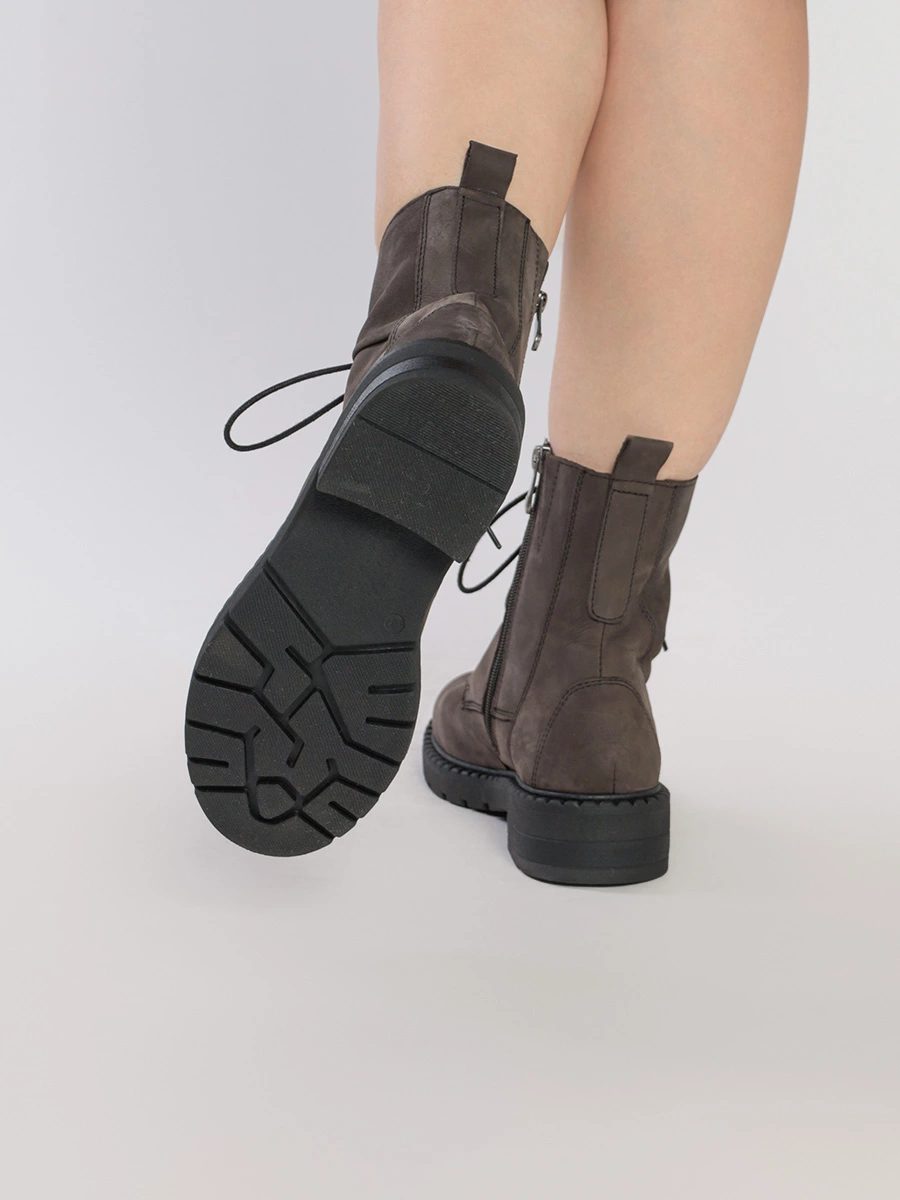Ботинки-дерби серого цвета со шнуровкой и молнией